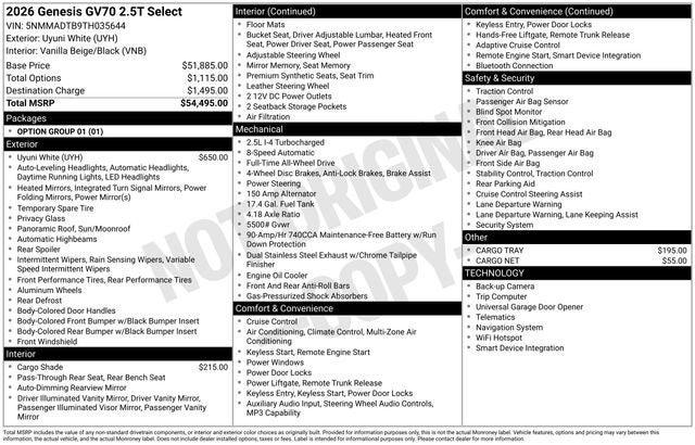 2026 Genesis GV70 2.5T Select