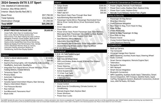 2024 Genesis GV70 3.5T Sport Prestige