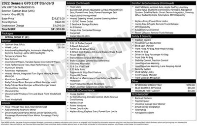 2022 Genesis G70 2.0T