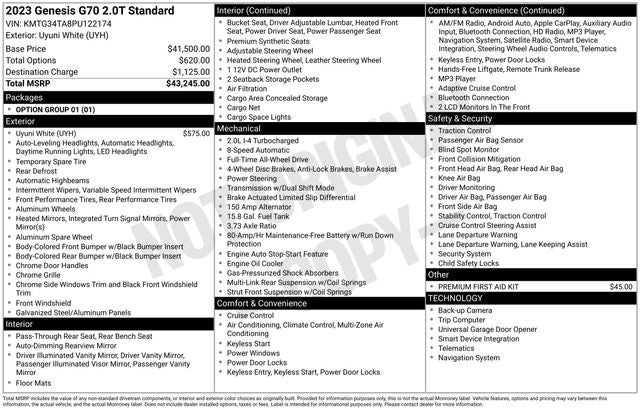 2023 Genesis G70 2.0T
