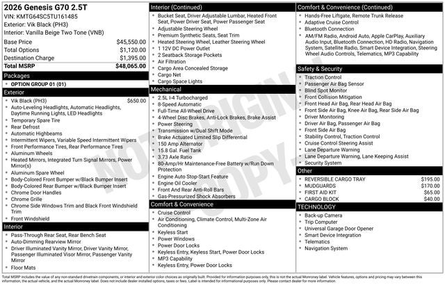 2026 GENESIS G70 Standard