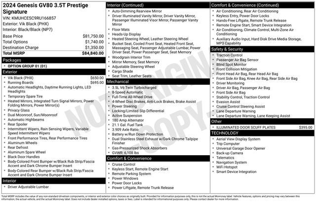 2024 Genesis GV80 3.5T Prestige Signature
