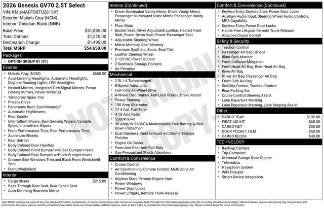 2026 Genesis GV70 2.5T Select